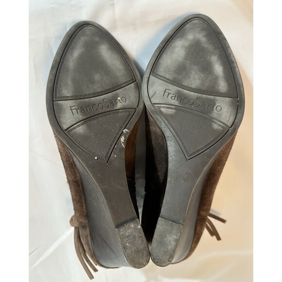 Women’s Franco Sarto Braided Fringe Brown Wedge Ankle Boots Bootie Sz. 10M - Picture 9 of 15